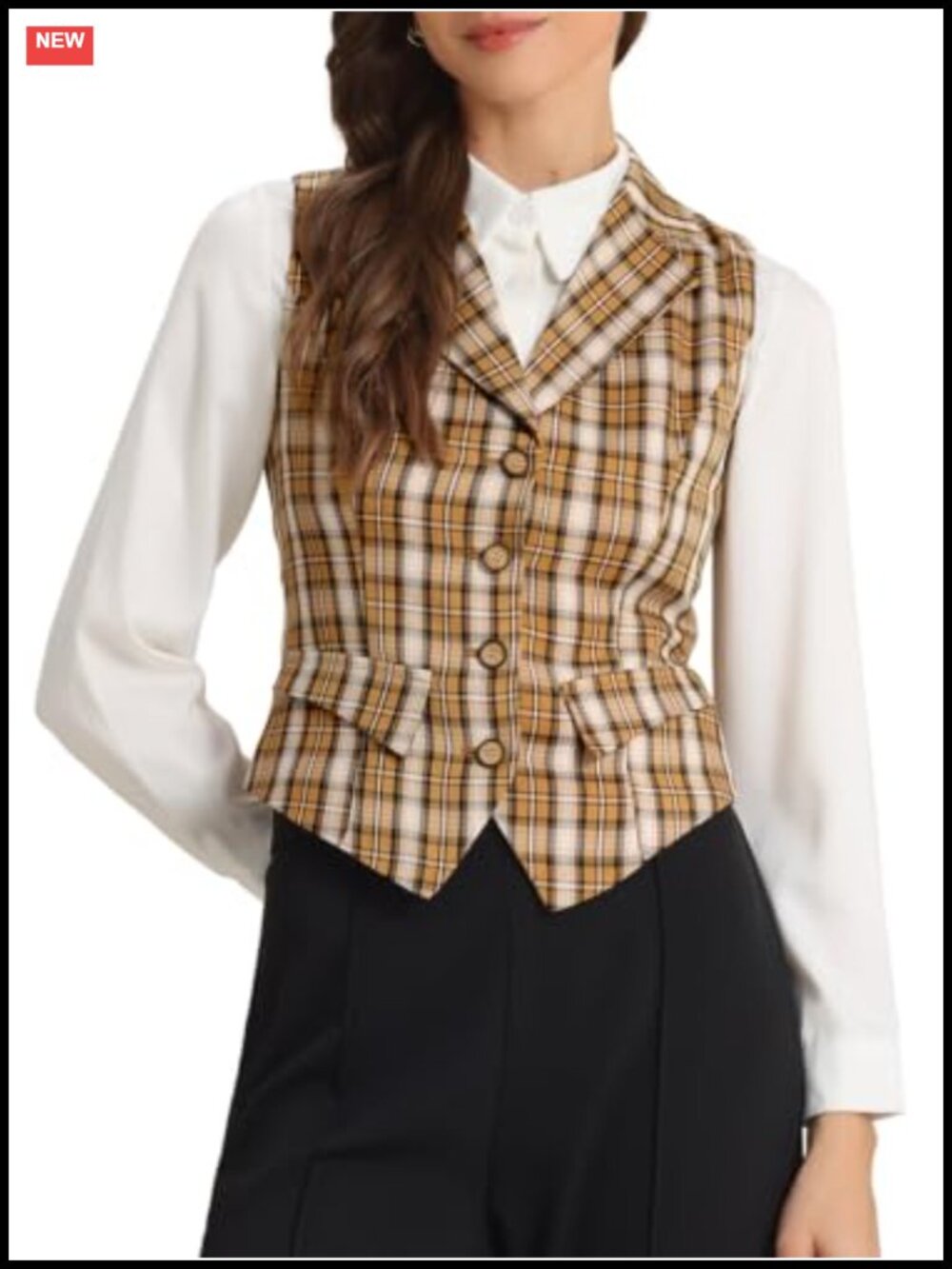 Plaid Vest Notched Lapel Collar Sleeveless Vintage Waistcoat